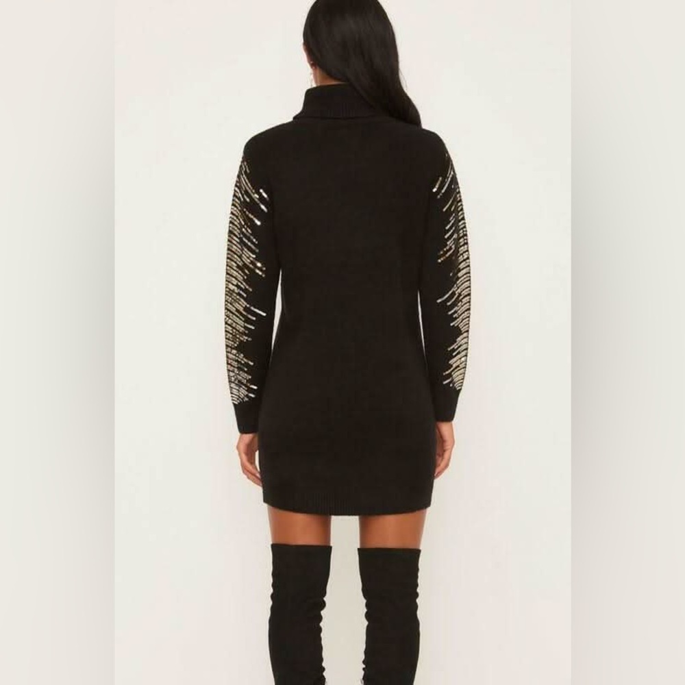 NWOT 80 Park Black Metallic Sequin Sleeve‎ Turtleneck Sweater Dress Small S